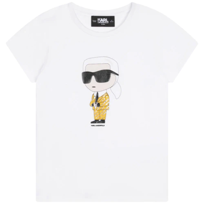 Karl Lagerfeld Girl's Short Sleeve Tee W/ Karl White Z15417-N05