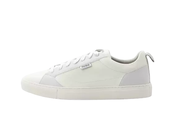 Hugo White Gray Cupsole Faux Leather Sneakers