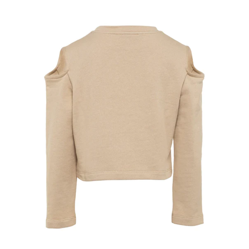 Balmain Girl's Cut-Off Shoulder Sweatshirt Beige BS4A10-Z0001-124