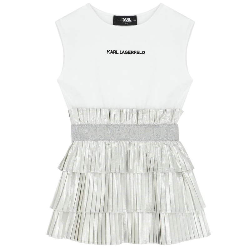 Karl Lagerfeld Girl's Sleeveless Dress W/ Logo Grey/White Z12240-M31