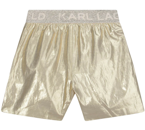 Karl Lagerfeld Girl's Shiny Shorts W/ Side Pocket Gold Z14199-576
