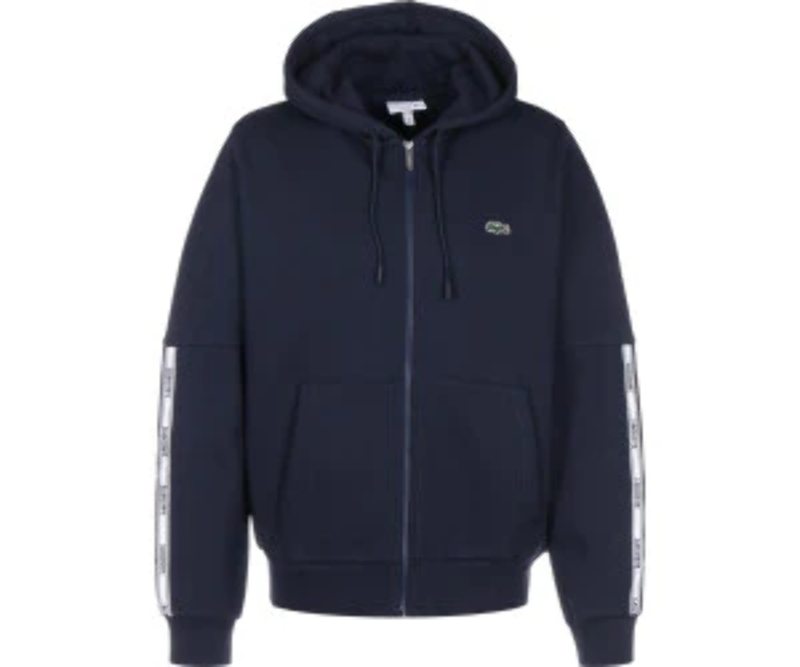 Lacoste Men's Branded Bands Zippered Fleece Hoodie Navy Blue SH1209-51-166