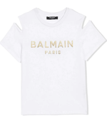 Balmain Kid's Cut T-Shirt White BS8A11-Z0057-100OR