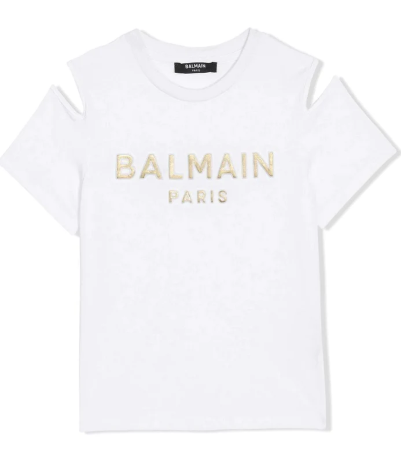Balmain Kid's Cut T-Shirt White BS8A11-Z0057-100OR