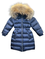 Add Girl's Satin Down Jacket Fur Hood Navy ADFGB030-4000