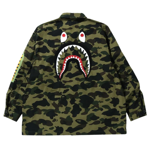 Bape 1ST Camo Shark Relaxed Fit Military Shirt Green 001SHI301013MGRN
