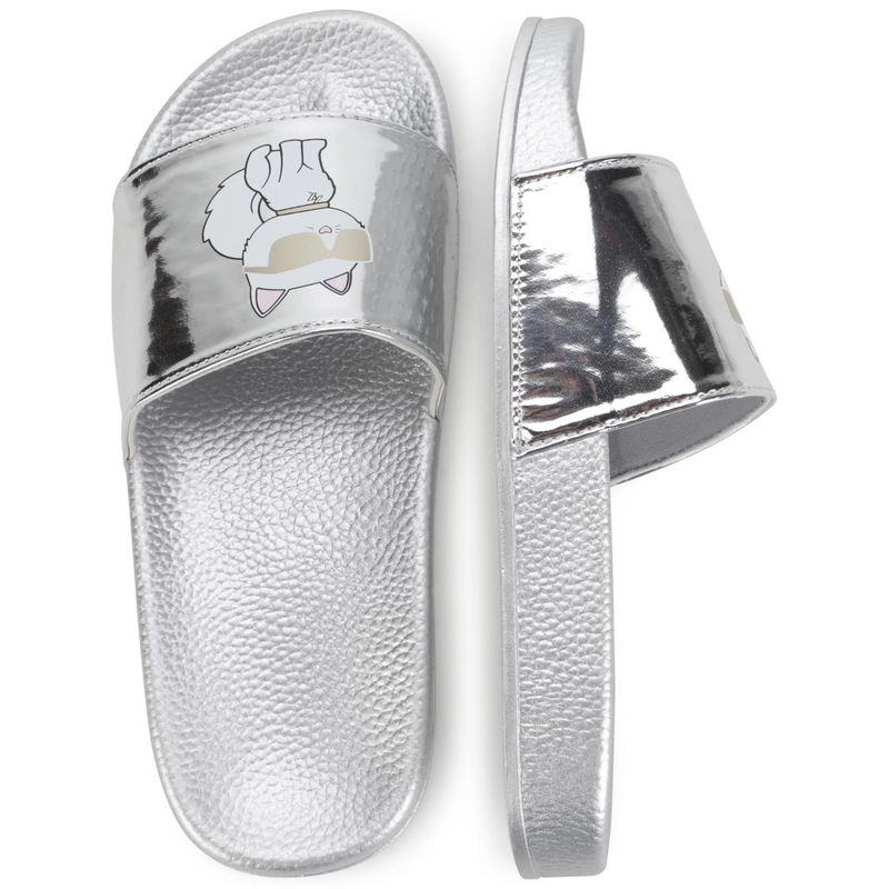 Karl Lagerfeld Girl's Metallic Slide W/ Choupette Silver Z19095