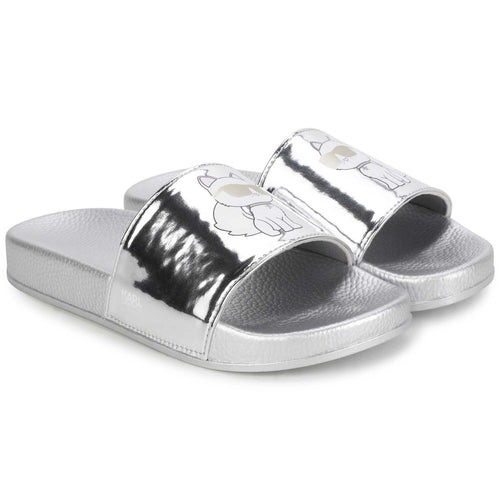 Karl Lagerfeld Girl's Metallic Slide W/ Choupette Silver Z19095-016