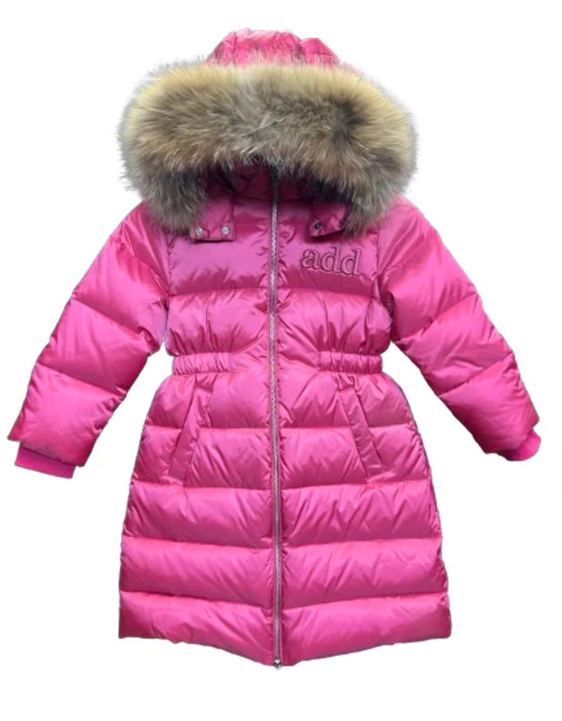Add Girl's Satin Down Jacket Fur Hood Pink ADFGB030-C100