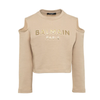 Balmain Girl's Cut-Off Shoulder Sweatshirt Beige BS4A10-Z0001-124