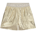 Karl Lagerfeld Girl's Shiny Shorts W/ Side Pocket Gold Z14199-576