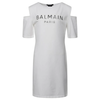Balmain Girl's Cut-Off Shoulder Dress White BS1B11-X0001-100