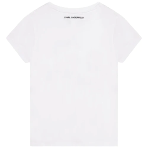 Karl Lagerfeld Girl's Short Sleeve Tee W/ Bedazzled Karl White Z15420-10P