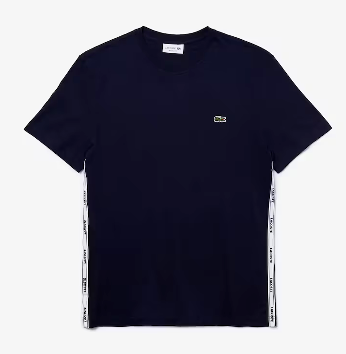 Lacoste Men's Branded Bands Crew Neck Cotton T-Shirt Navy Blue TH1207-51-166