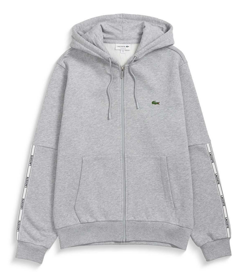 Lacoste Men's Branded Bands Zippered Fleece Hoodie Grey SH1209-51-CCA