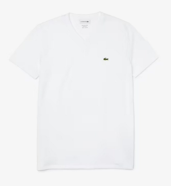 Lacoste Men's V-Neck Pima Cotton Jersey T-Shirt White TH6710-51-001