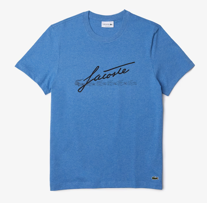 Lacoste Men's Crocodile Print Crew Neck Cotton T-Shirt Blue TH2054-51-HG3